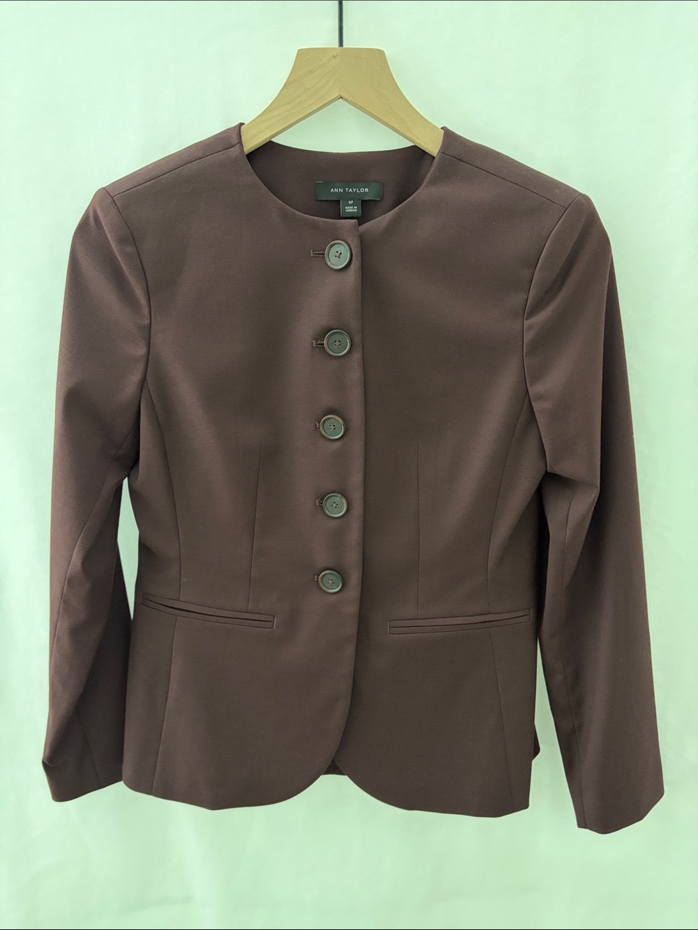 Ann Taylor Mauve-Brown Collarless Button Blazer
